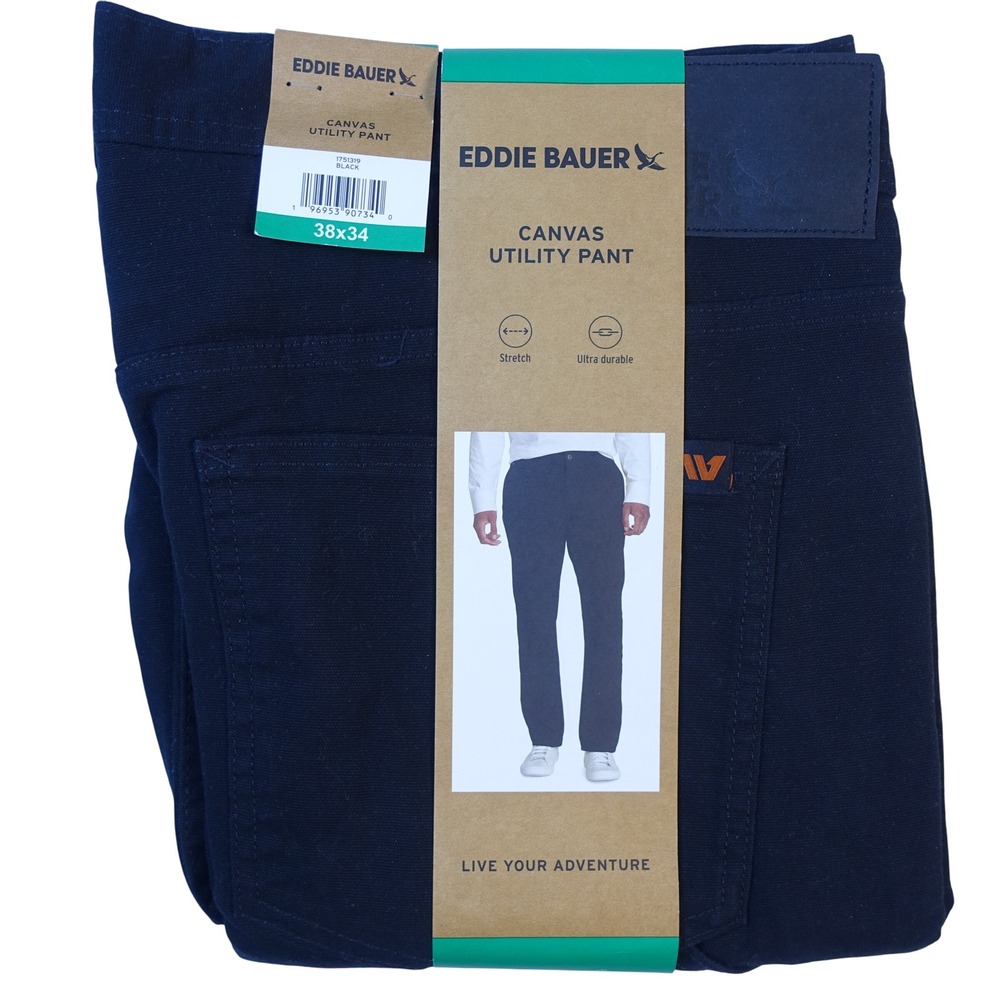 Eddie Bauer Canvas Utility Pants Men 38x34 Black Stretch Ultra Durable NWT
